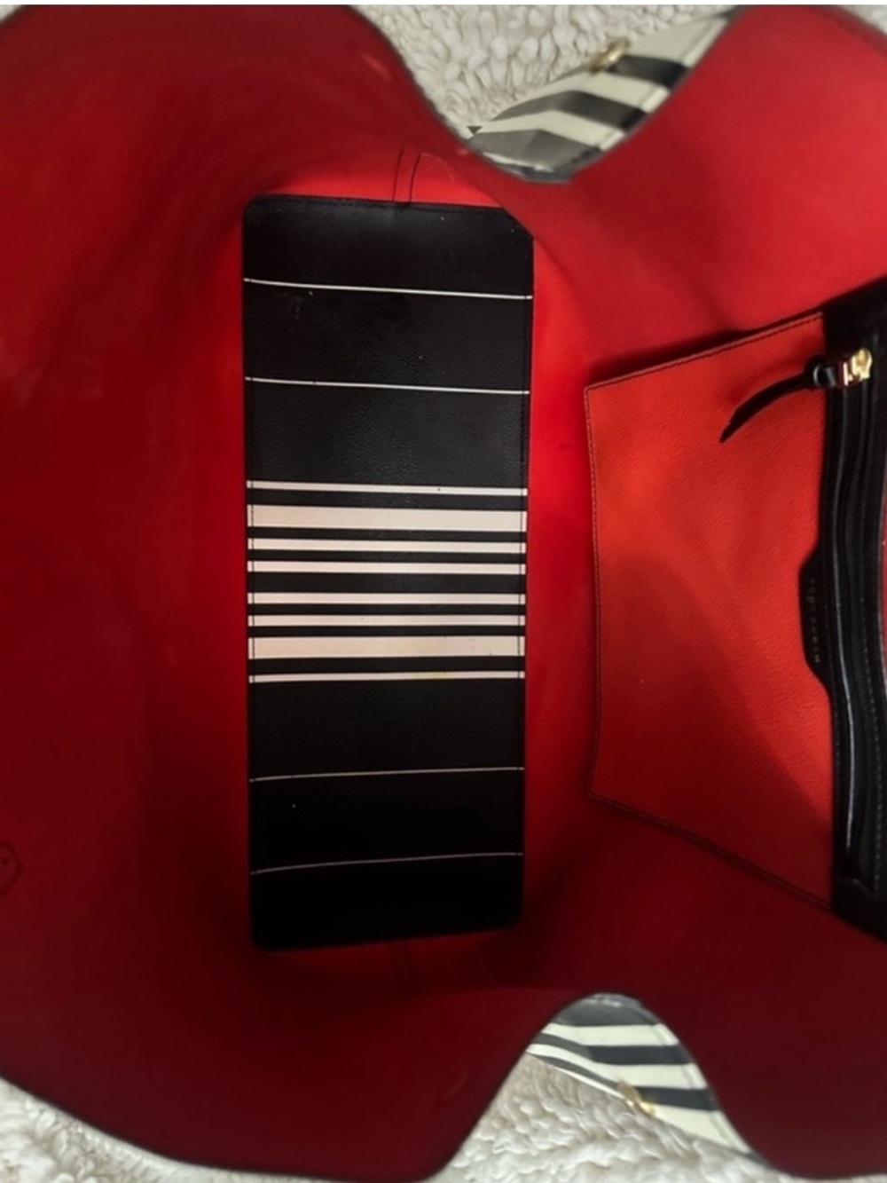 Tory Burch Kerrington Black & White Striped Square Tote - Picture 12 of 16